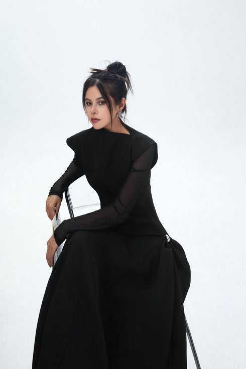 Sheer Sleeve Long Dress