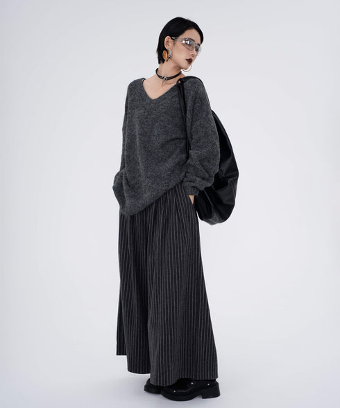 Stripe Wide Pleated Pants