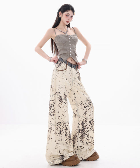 Houndstooth LaceUp Corset Top