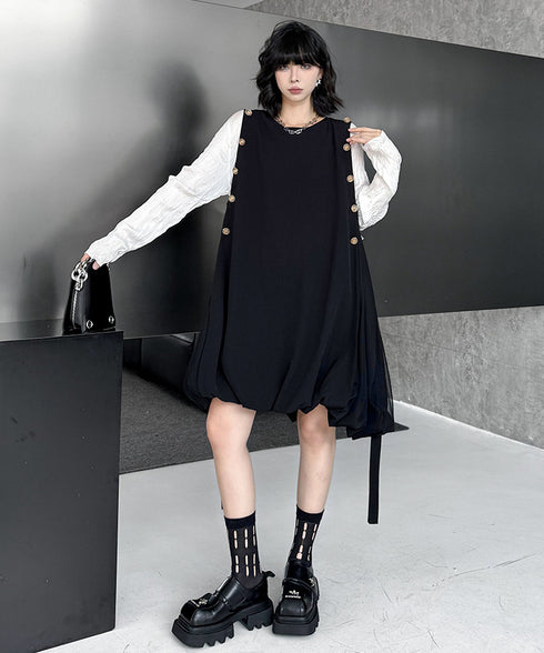 Side Button Balloon Dress