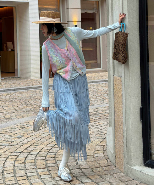 Pastel Grid Knit Vest