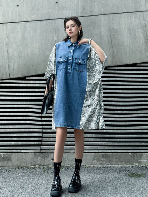 Panel Mix Denim Dress