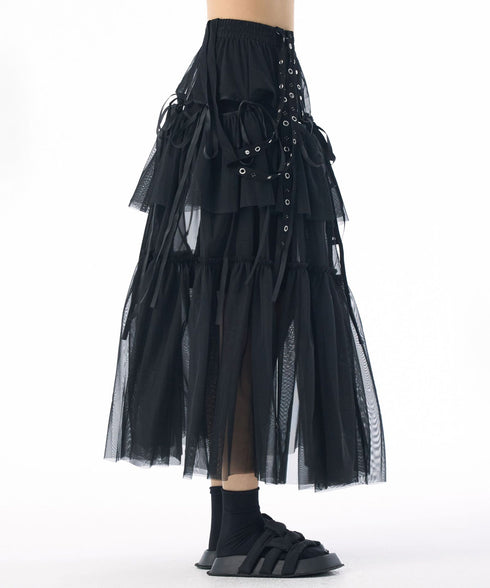 Tiered Mesh Belt Skirt