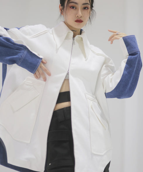 Dual-Tone Contrast Sleeve Jacket