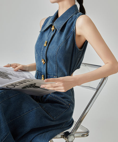 Back Cut Denim Dress