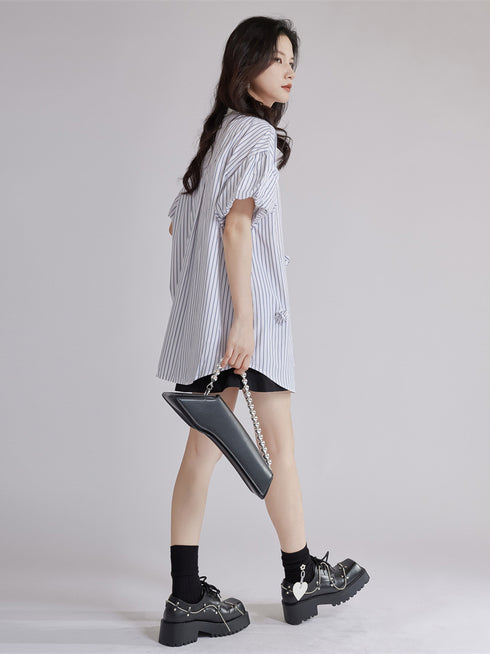 Striped Flower Puff Blouse