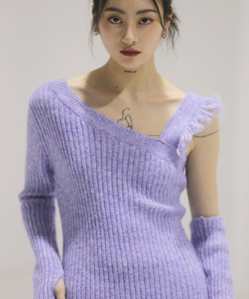 Fringe One-Sleeve Knit Dress
