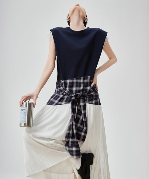 Layered Check Design Dress
