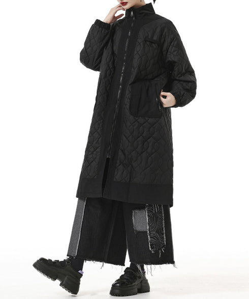 Quilted High Neck Long Coat