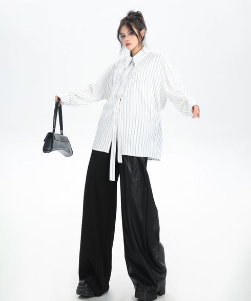 Pinstripe Belted Long Shirt