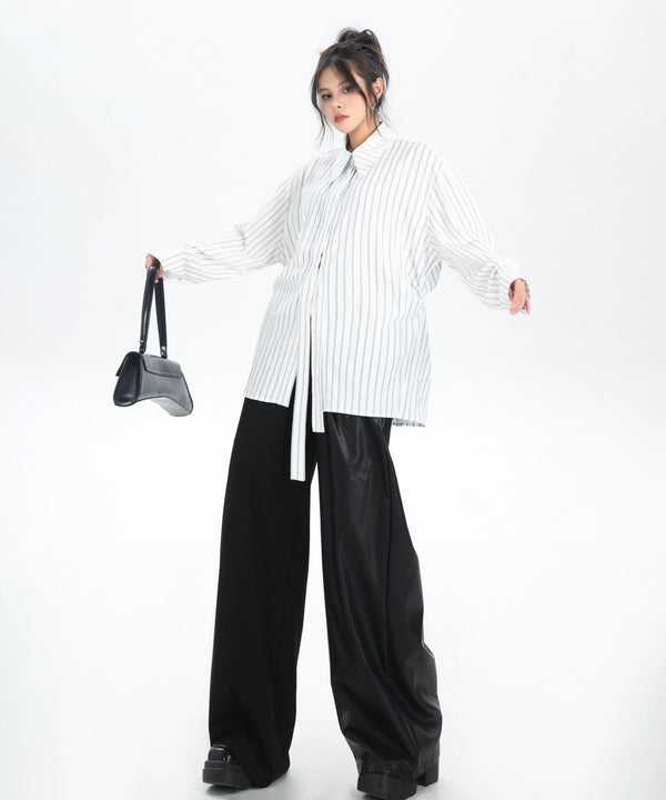 Pinstripe Belted Long Shirt