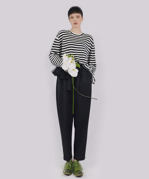 Ribbon Cuff Stripe Top