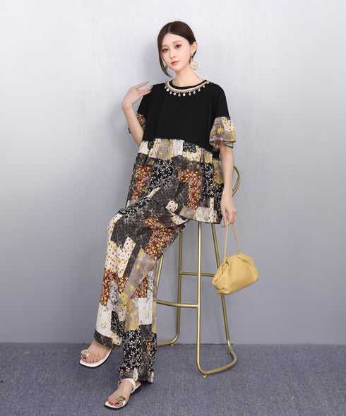 Patch Layered Relaxed Top & Pants Co-ord