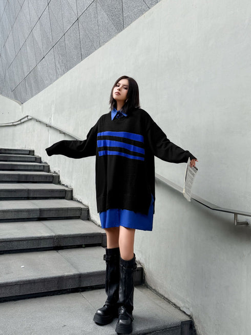 Layered Striped Knit Dress