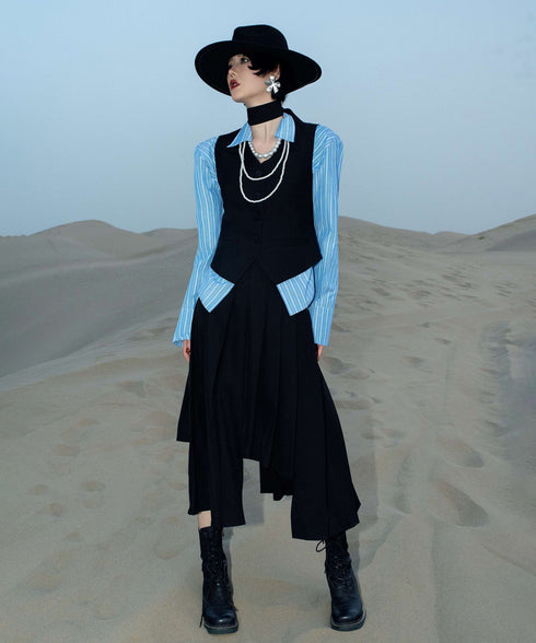 Pleated Draped Midi Skirt