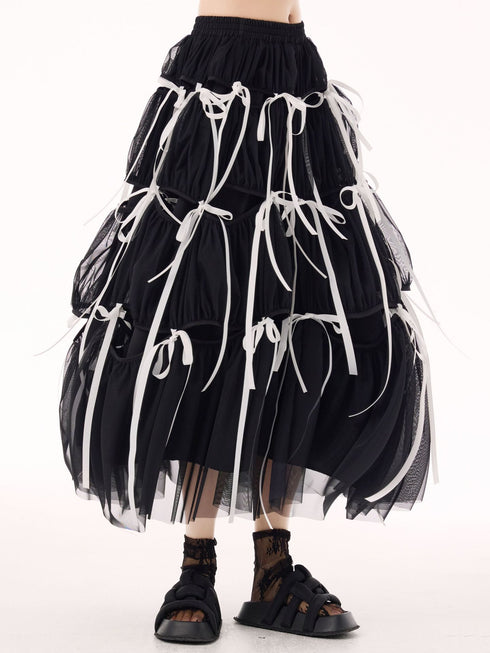 Ribbon Layered Mesh Skirt