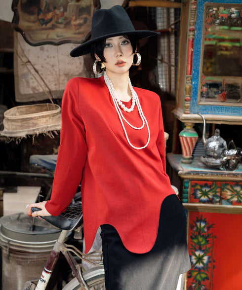 Wave Hem Long Sleeve Top