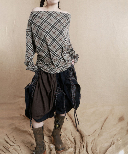 Drape Checked Button Top