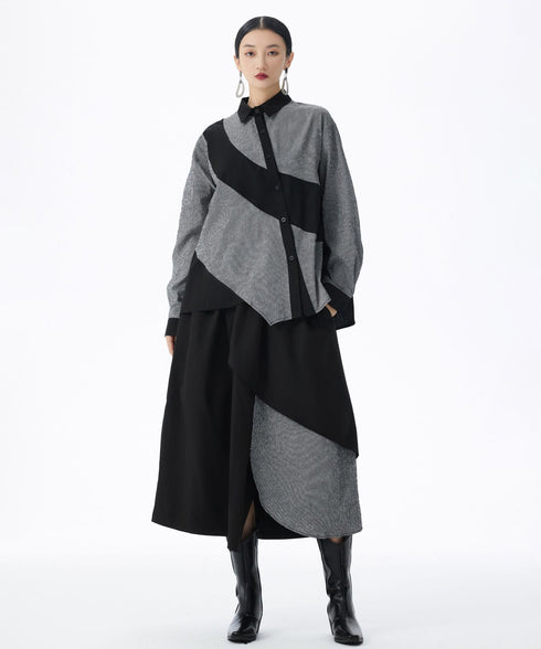 Diagonal Panel Sheer Shirt