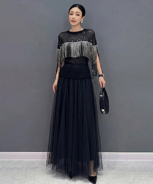Fringe Veil Top&Skirt Co-ord