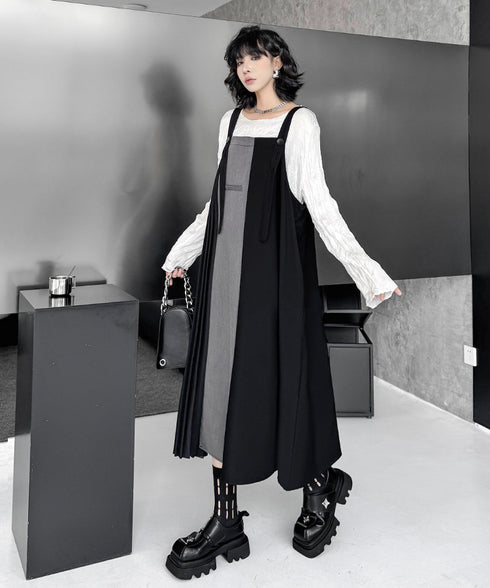 Bicolor Pleated Jumper Dress