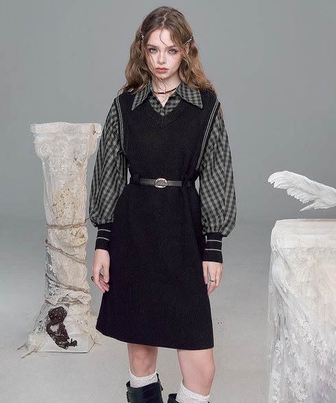 Check Layer Knit Dress