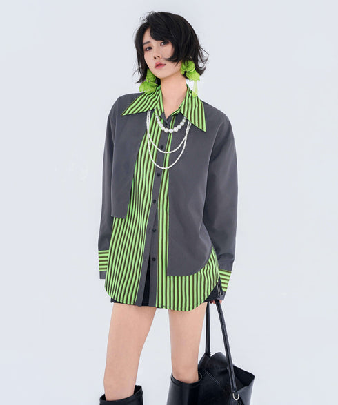 Stripe Collar Panel Blouse