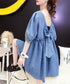 Ribbon Back Volume Denim Dress