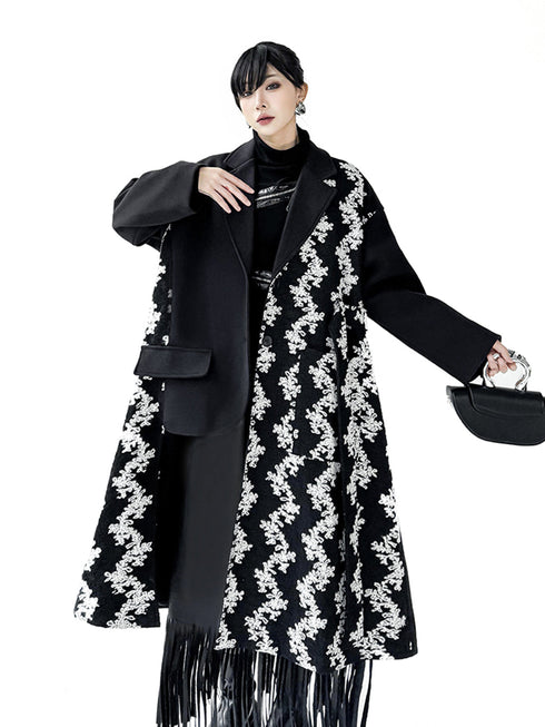Patch Jacquard Fringe Coat
