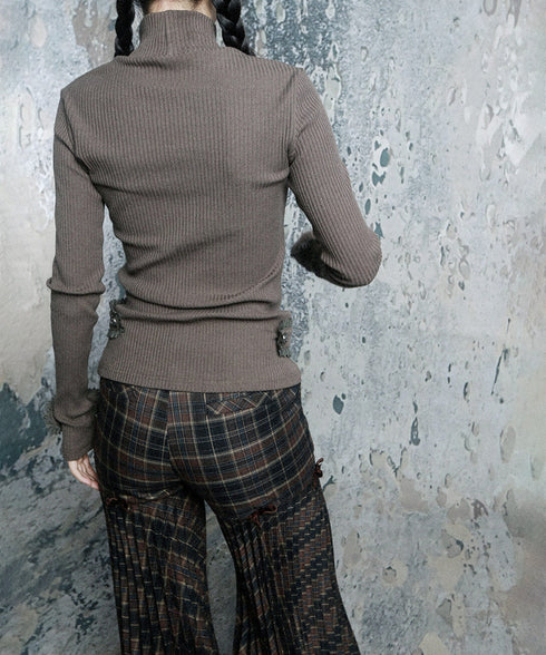 Fringe Button Rib Knit Top