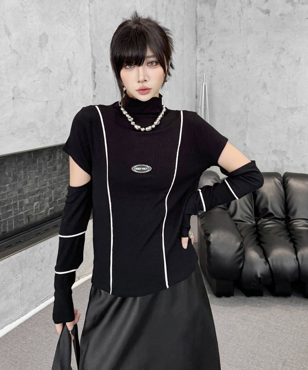 Cut Out Contrast Stitch Top