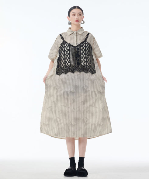 Layered Crochet Shirt Dress