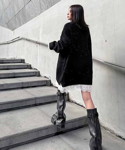 Frayed Contrast Knit Top