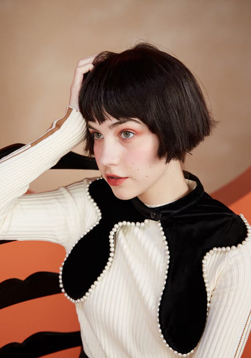 Velvet Pearl Trim Collar