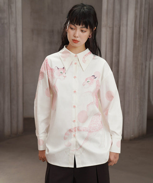 Pink Panther Graphic Collar Blouse