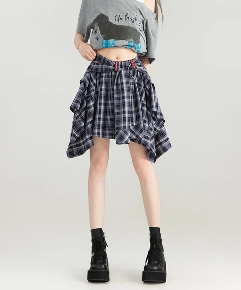 Multi-Drape Plaid Mini Skirt