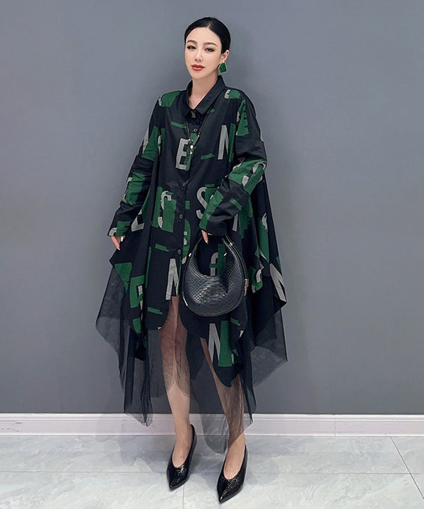 Abstract Letter Sheer Shirt Dress