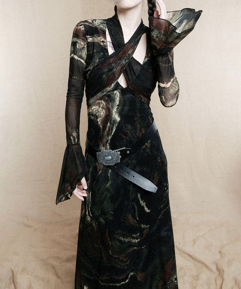 Marble Sheer Flare Dress