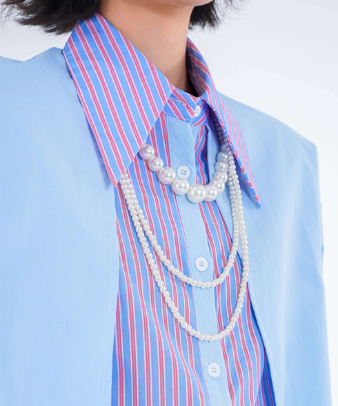 Stripe Collar Panel Blouse