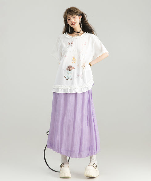 Sheer Balloon Hem Skirt
