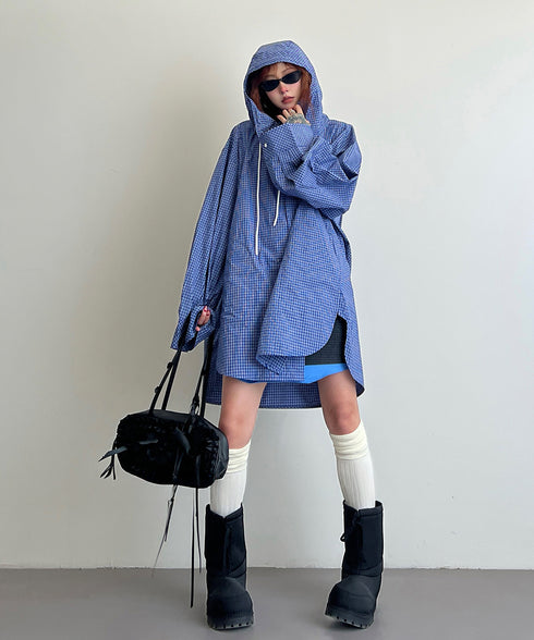 Oversize Hoodie Check Jacket