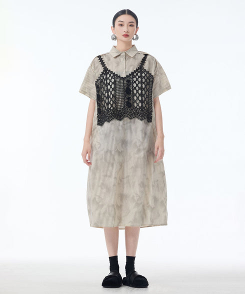 Layered Crochet Shirt Dress