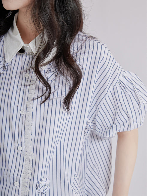 Striped Flower Puff Blouse