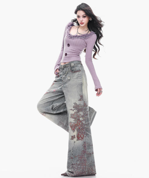 Frayed Contrast Knit Top