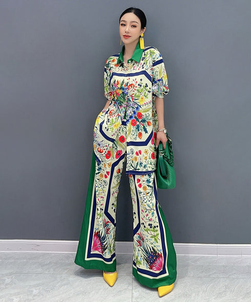 Floral Frame Blouse&Pants Co-ord