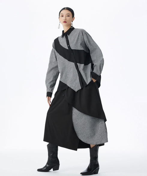 Diagonal Panel Sheer Shirt