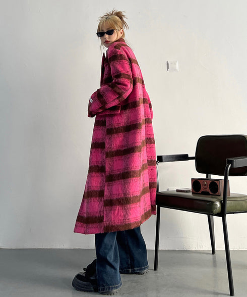 Brushed Check Long Coat
