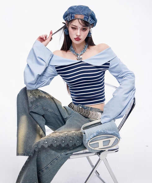 Crystal Dust Washed Wide Denim Pants