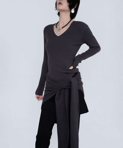 Rib Knit Top&Wrap Scarf Co-ord