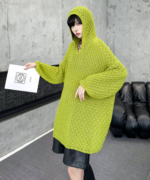 Textured Knit Hoodie Top